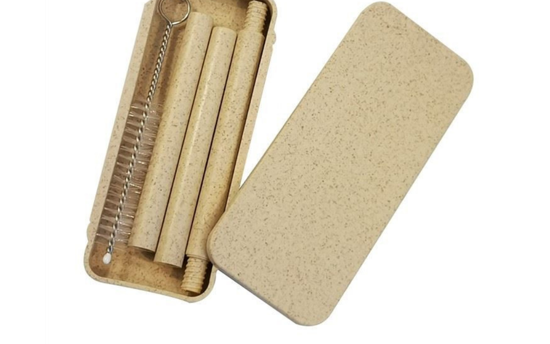 NJRGIFTS-FOODWARE-Buildable Straw set with case (wheat) STRAW228