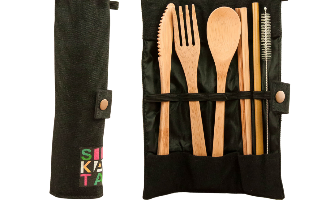 Bamboo Cutlery Set Burrito Pouch – Black (FW-112)