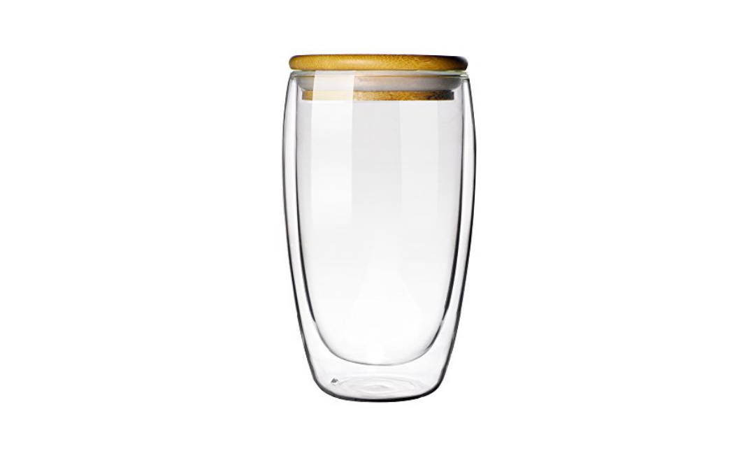 Double Wall Glass Mug with Bamboo Lid