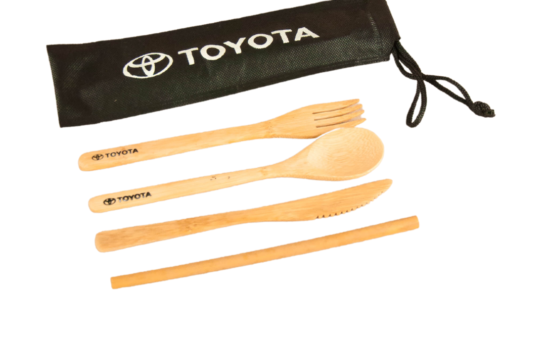 Non Woven Black Pouch with Basic Bamboo Cutlery Set