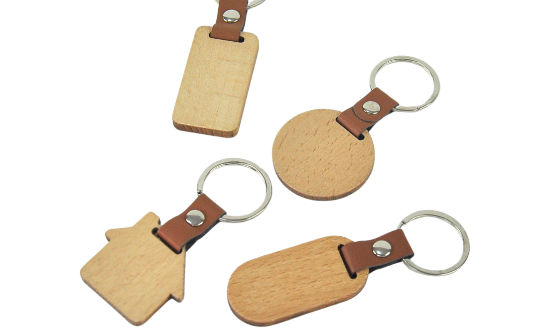 Bamboo Keychain with Leatherette Accent