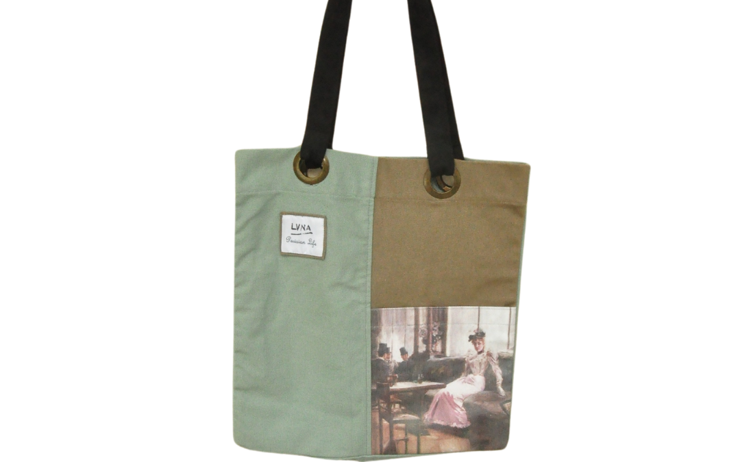 Two Tone Tote Bag with Digital Print Pocket