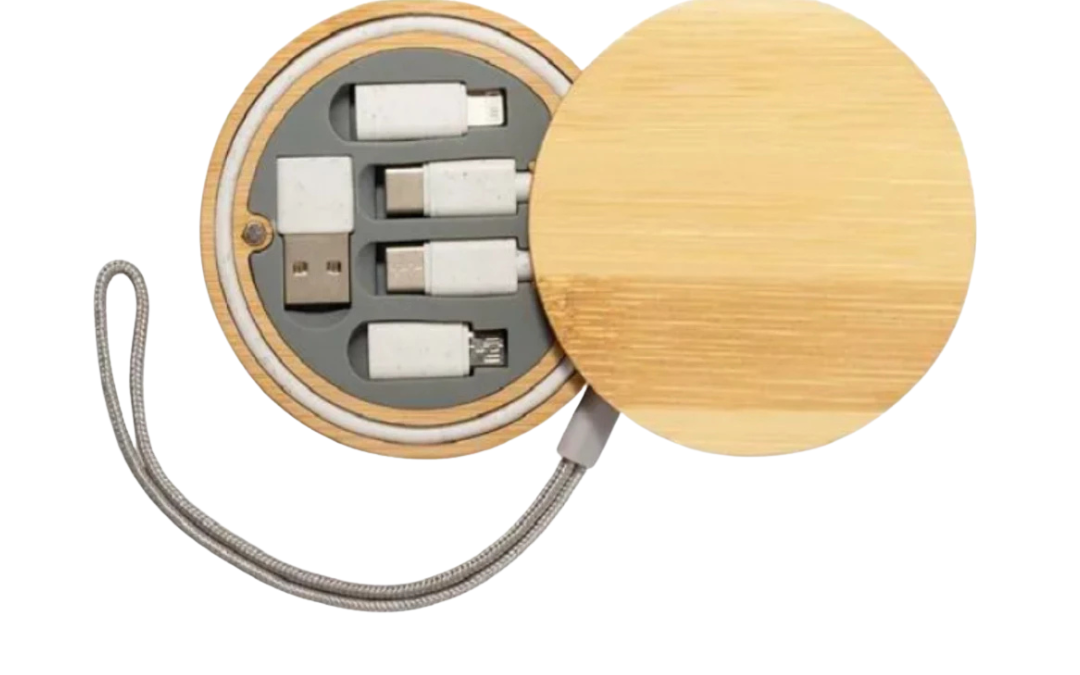 Bamboo Travel Charger Kit with Case – Round (TBTC-02)